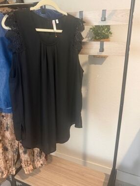 Women's Black  Blouse with Lace/crochet Shoulder Detail